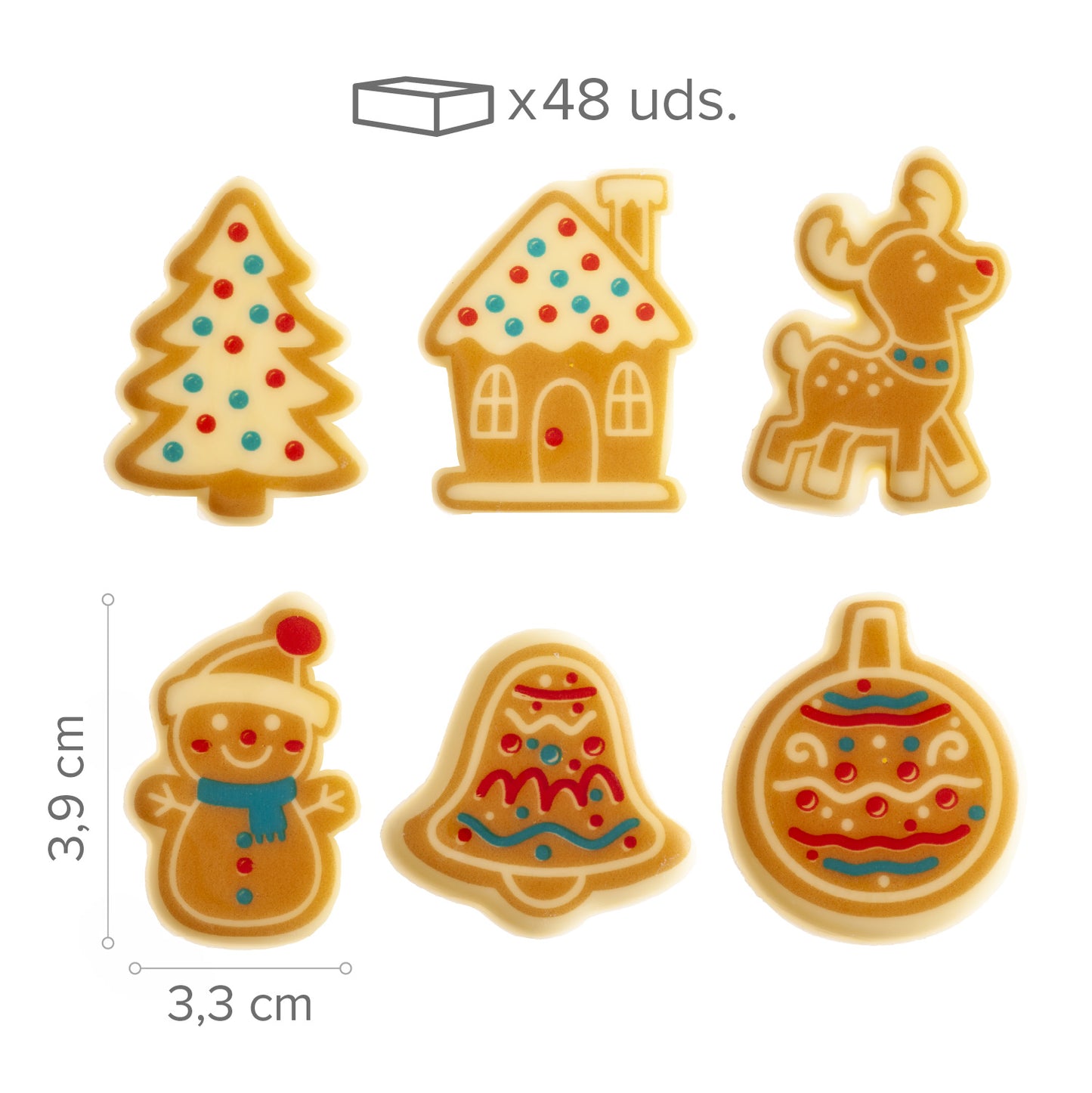 DECORAZIONE CIOCCOLATO BIANCO ASSORTITO BISCOTTI 6 MODELLI 48 UNITÀ