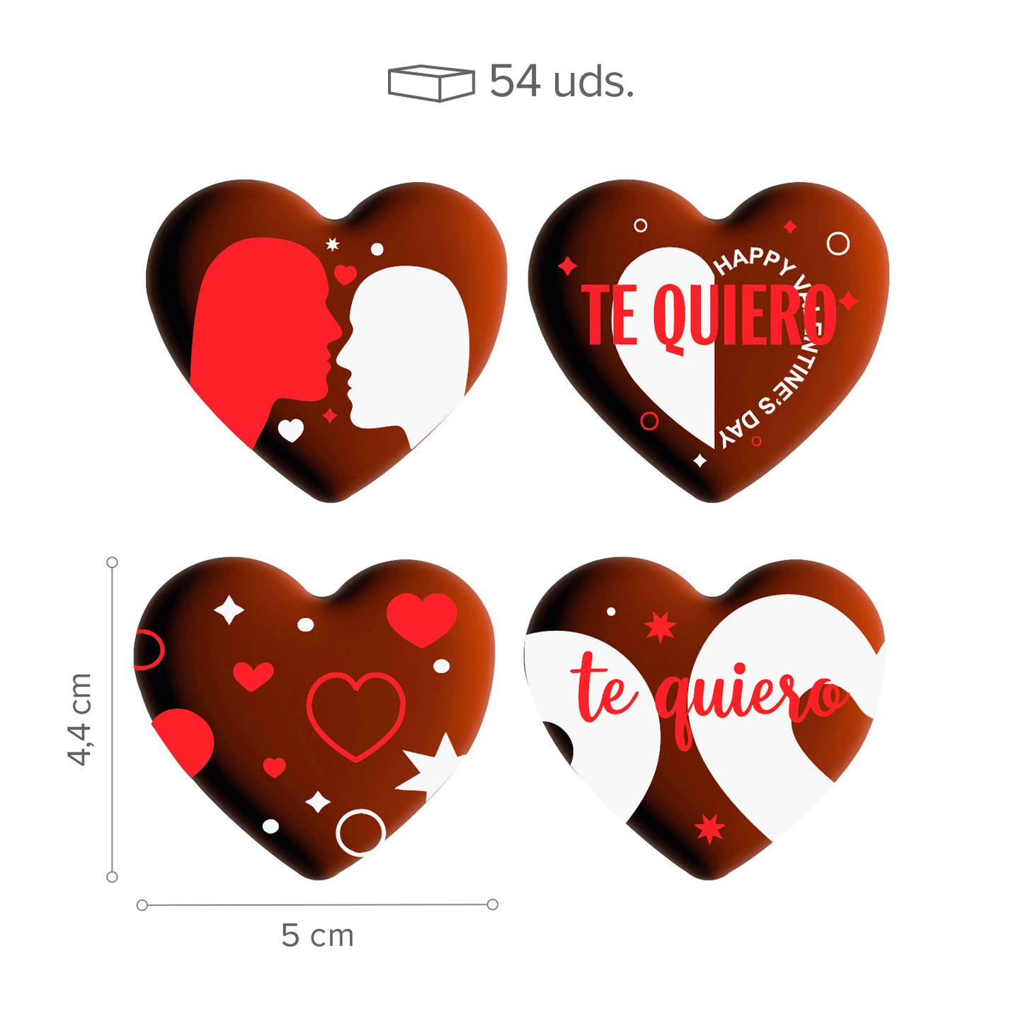 DARK CHOCOLATE DECORATION ASSORTED I LOVE YOU 4MOD 54 PCS