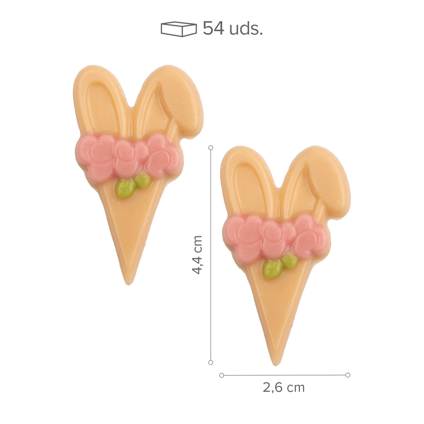 CHOCO DEC. WHT & MLK RABBIT EARS W/ FLOWERS 90 PCS