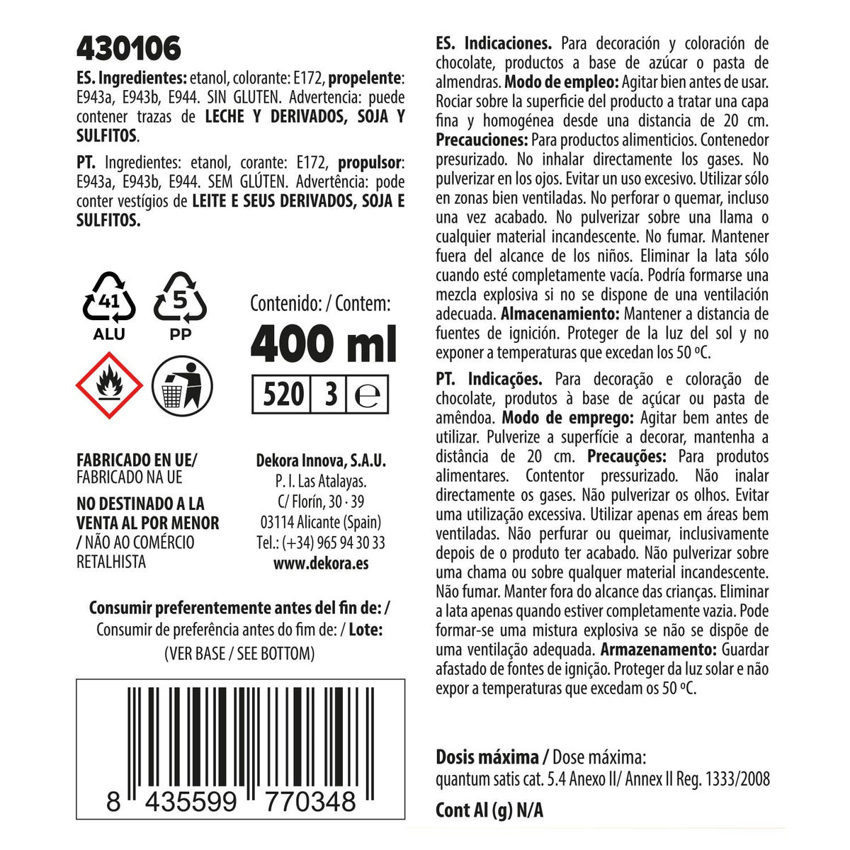 SPRAY COMESTIVEL OURO EFEITO PEROLA 400ML