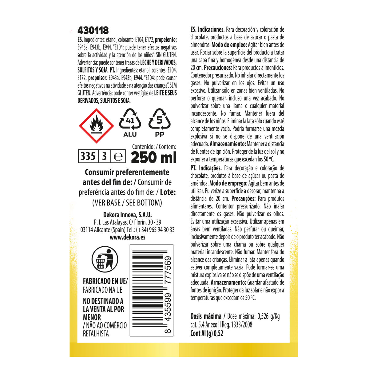 SPRAY EFFECT PAILLETÉ OR 250ML AVEC BOULE