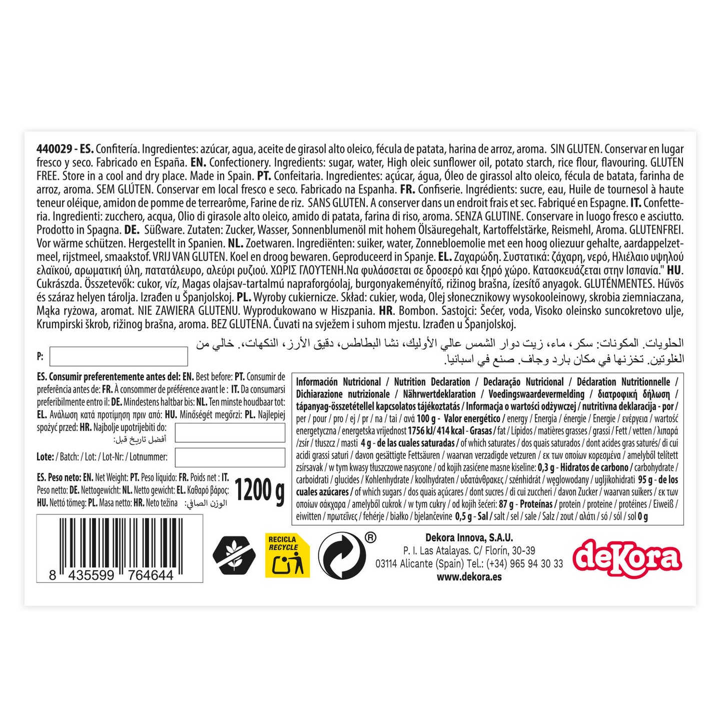 FIDEO DE AZÚCAR BLANCO 1.2KG