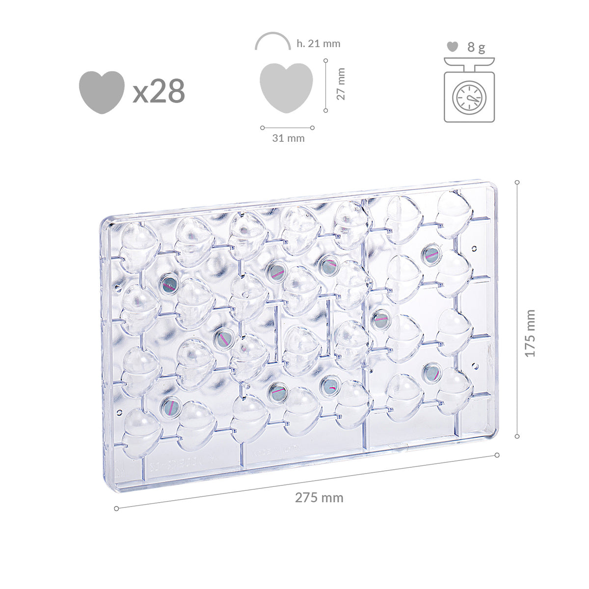 MOLDE POLICARBONATO CON IMANES CORAZÓN 3D 31X27H21MM | 28PZS