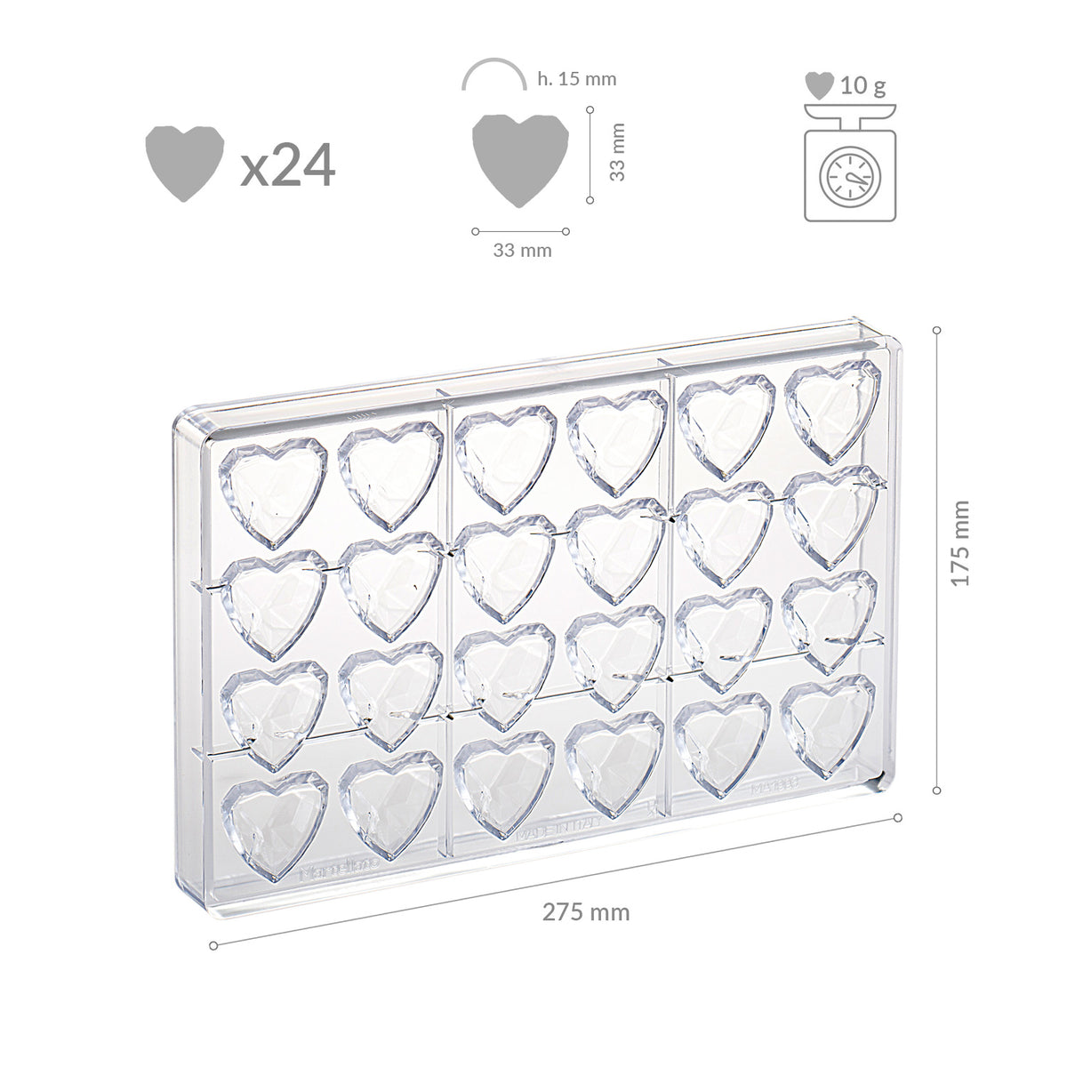 MOULE POLYCARBONATE COEUR 33X33H15MM | 24 PCS