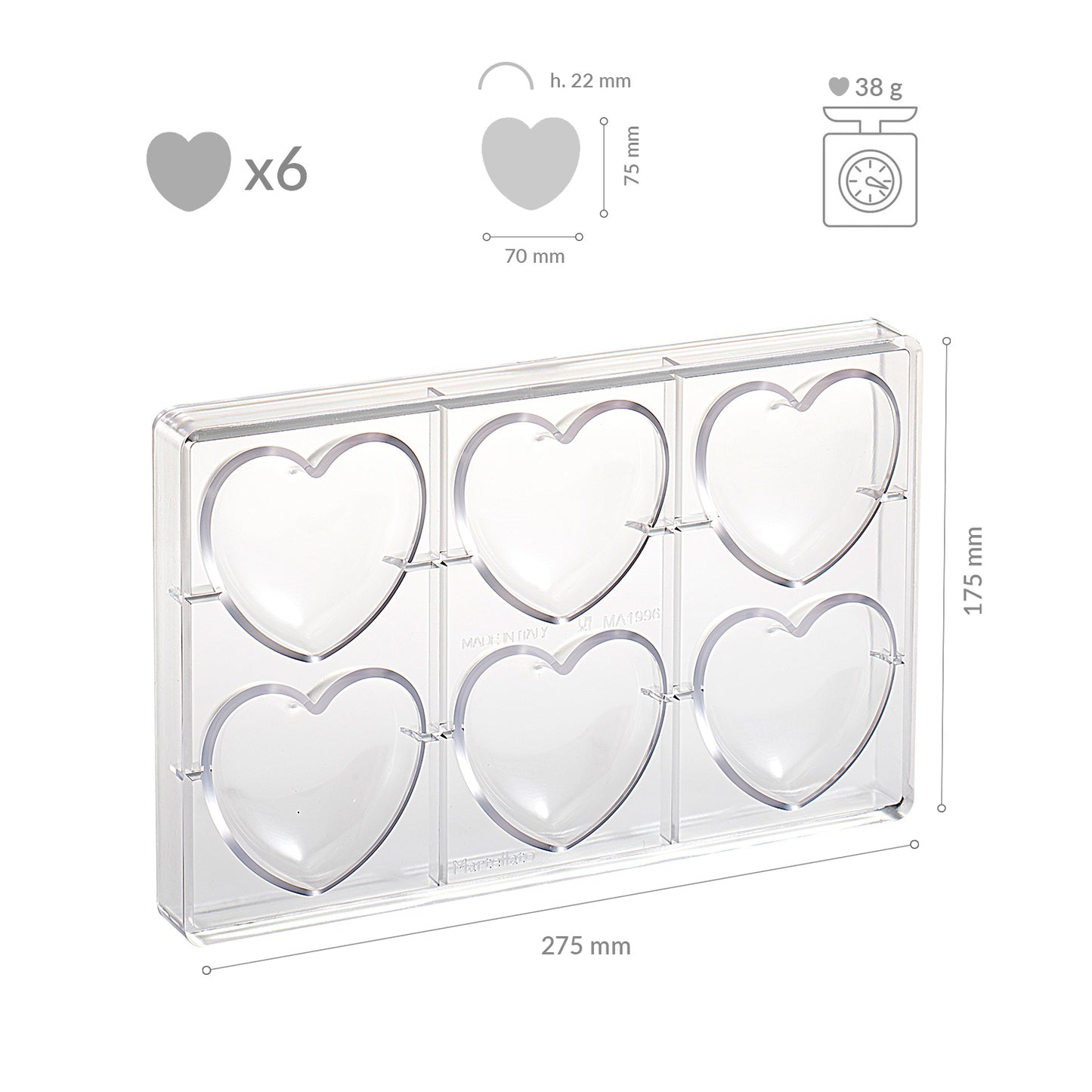 MOLDE POLICARBONATO GRANDE CORAÇÃO 75X70H22MM | 6PCS
