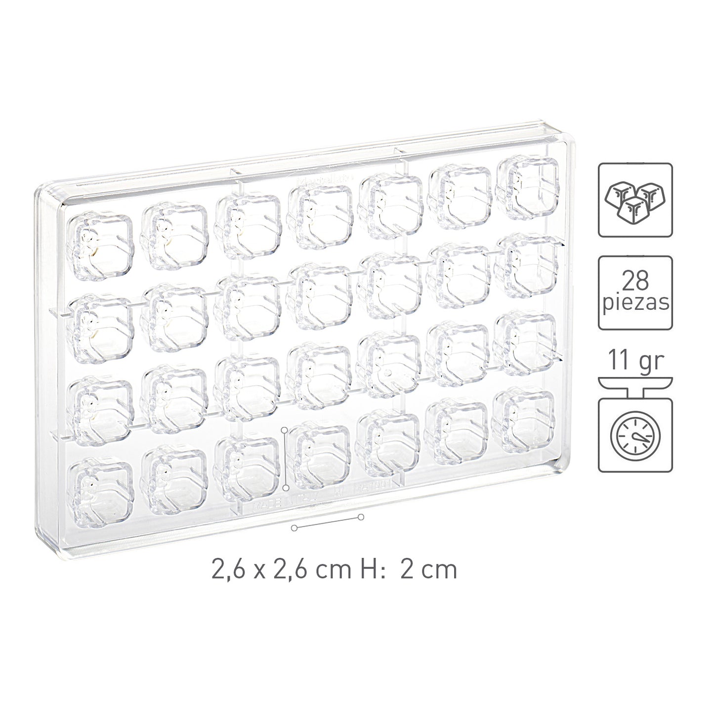 POLYCARBONATE GIFT MOULD 26x26 H20MM | 28 PIECES