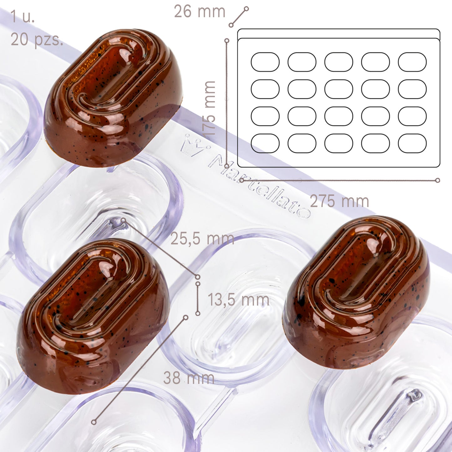 POLYCARBONATE MOULD 275 X 175 X 26 MM TEMTEPIE - 20 PCS