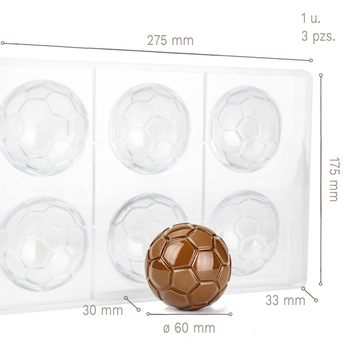 MOLDE POLICARBONATO BALON DE FUTBOL 275X175X33MM - 3 PIEZAS