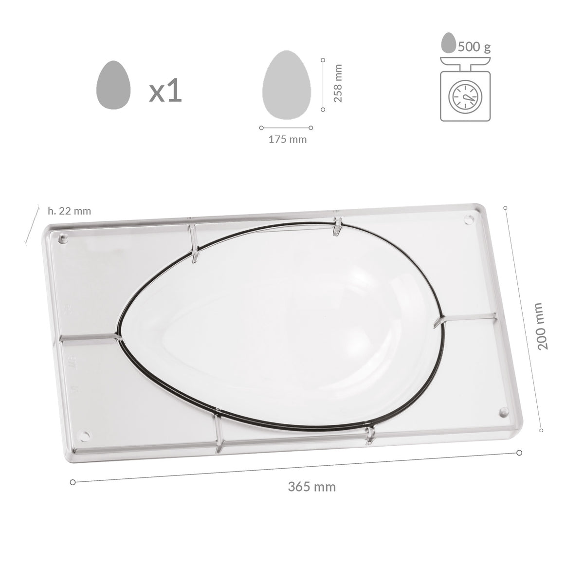 FORMA POLICARBONATO DE OVO GRANDE 258X175MM | 1 METADE