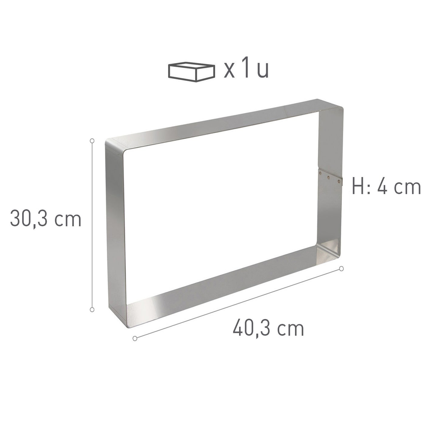 RECTANGULAR STAINLESS STEEL MOULD. 40.3X30.3H4CM