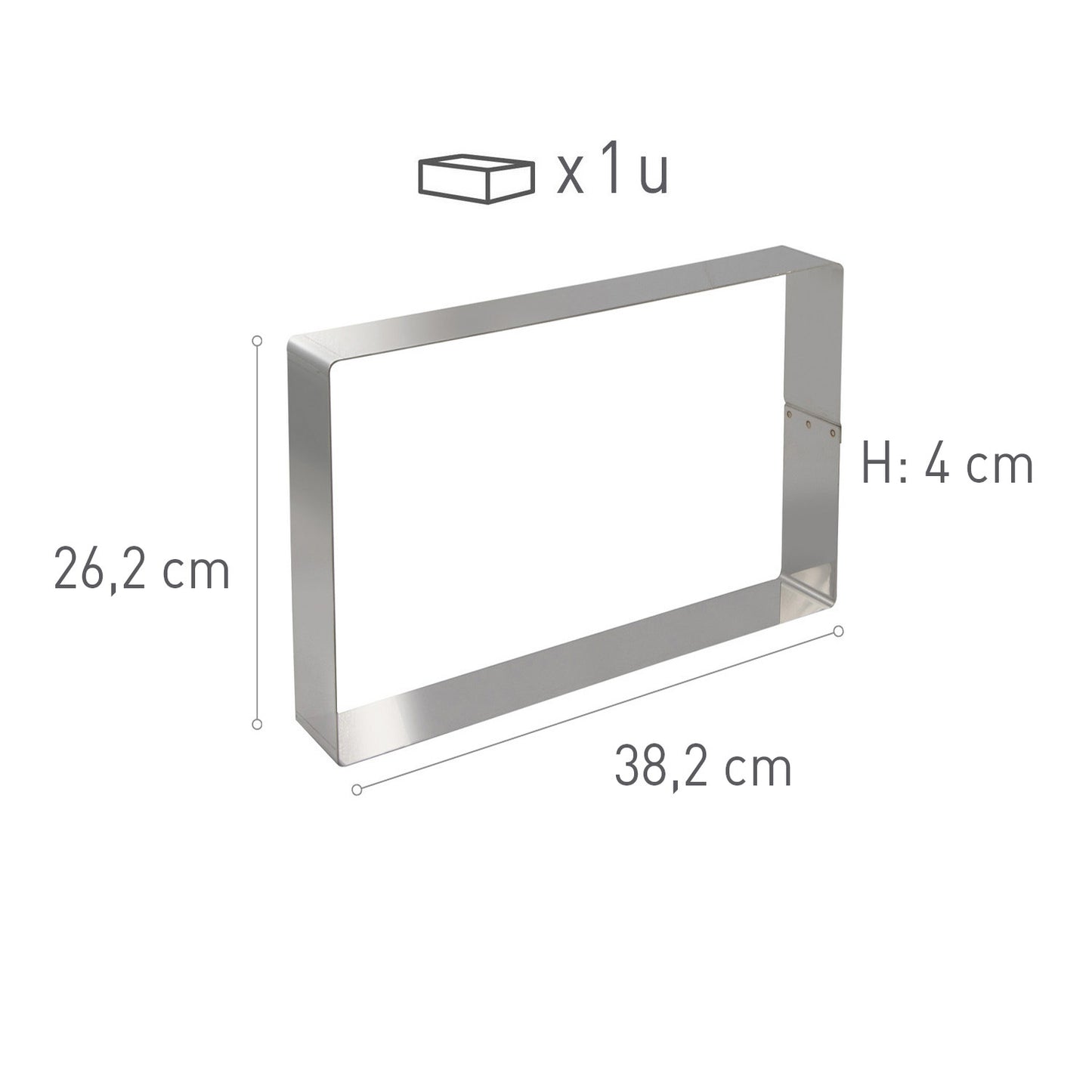 MOLDE RECTANGULAR EM AÇO INOXIDÁVEL. 38,2X26,2H4CM