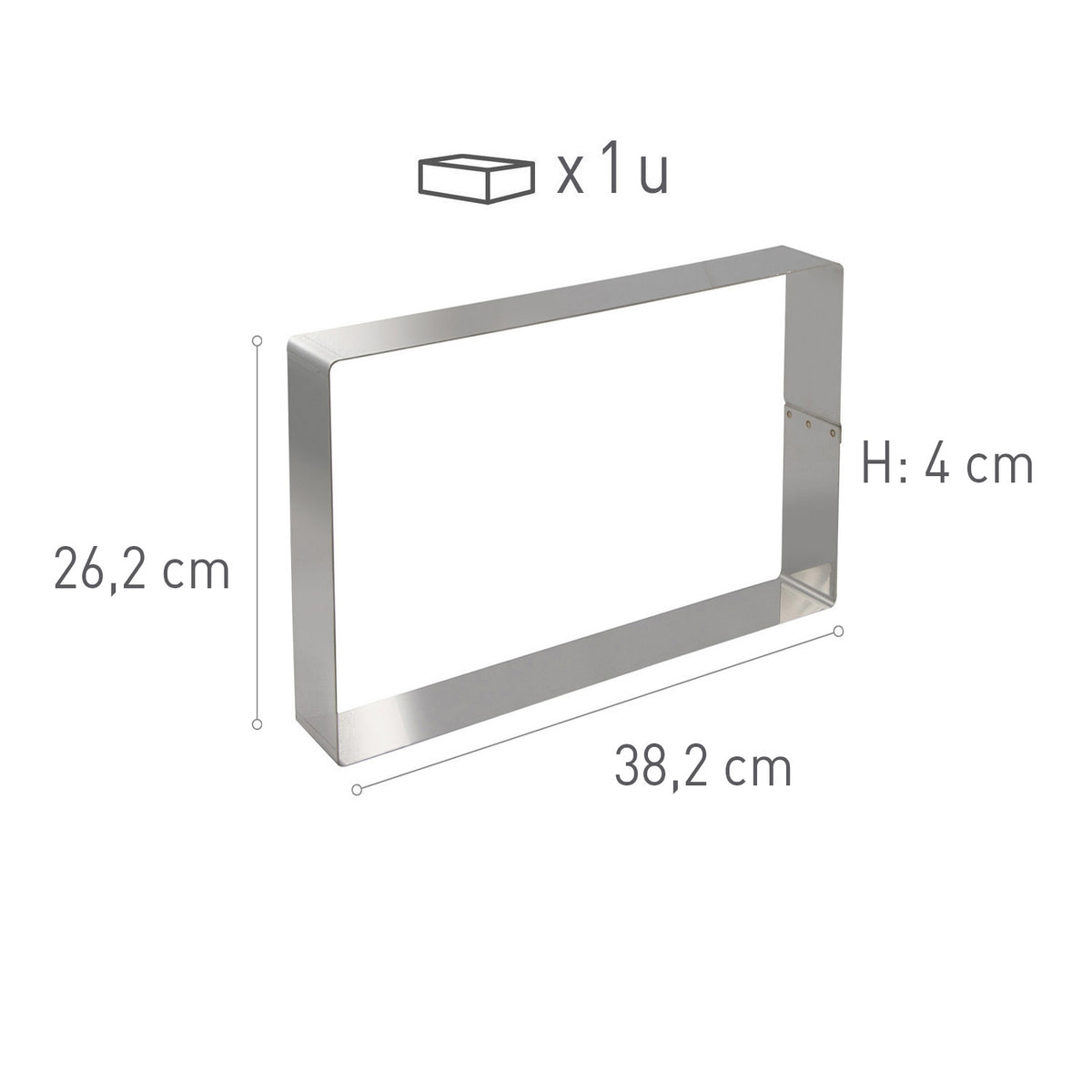 MOLDE RECTANGULAR EM AÇO INOXIDÁVEL. 38,2X26,2H4CM