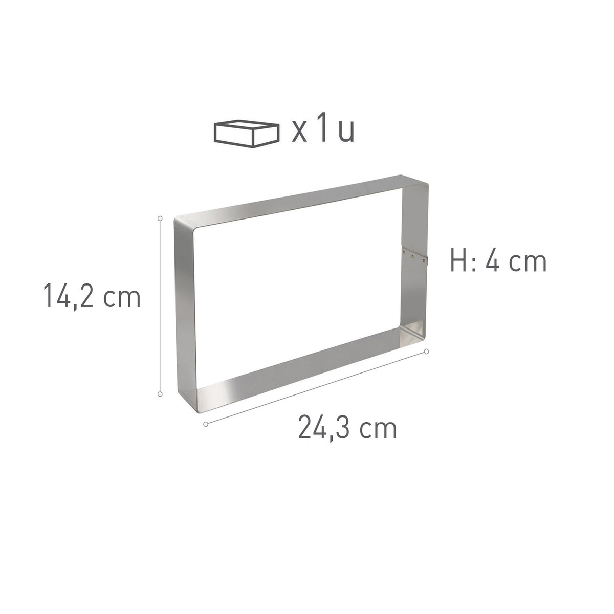 MOLDE RECTANGULAR EM AÇO INOXIDÁVEL. 24.3X14.2H4CM