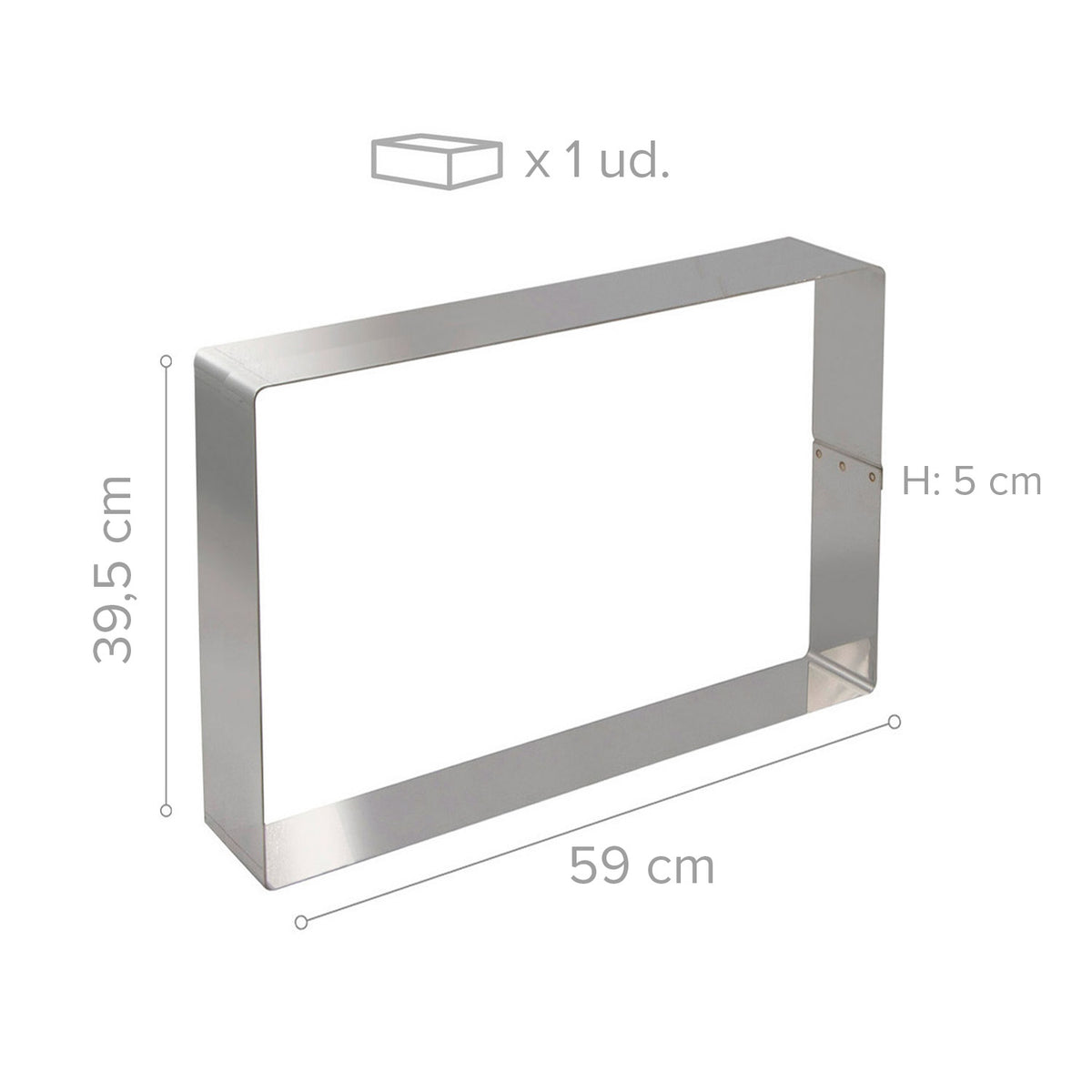 MOLDE RETANGULAR DE AÇO INOXIDÁVEL 59 x 39,5 x A 5 CM