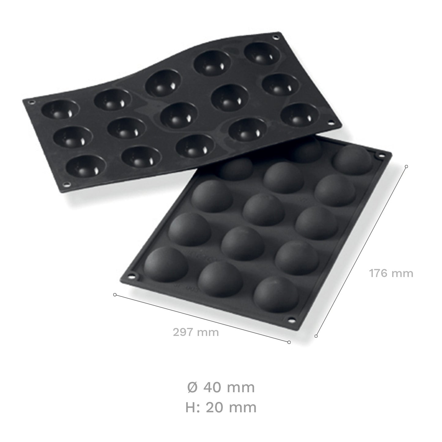 SILICON MOULDS 15 SEMIESPHERE SHAPES Ø 40X20 MM