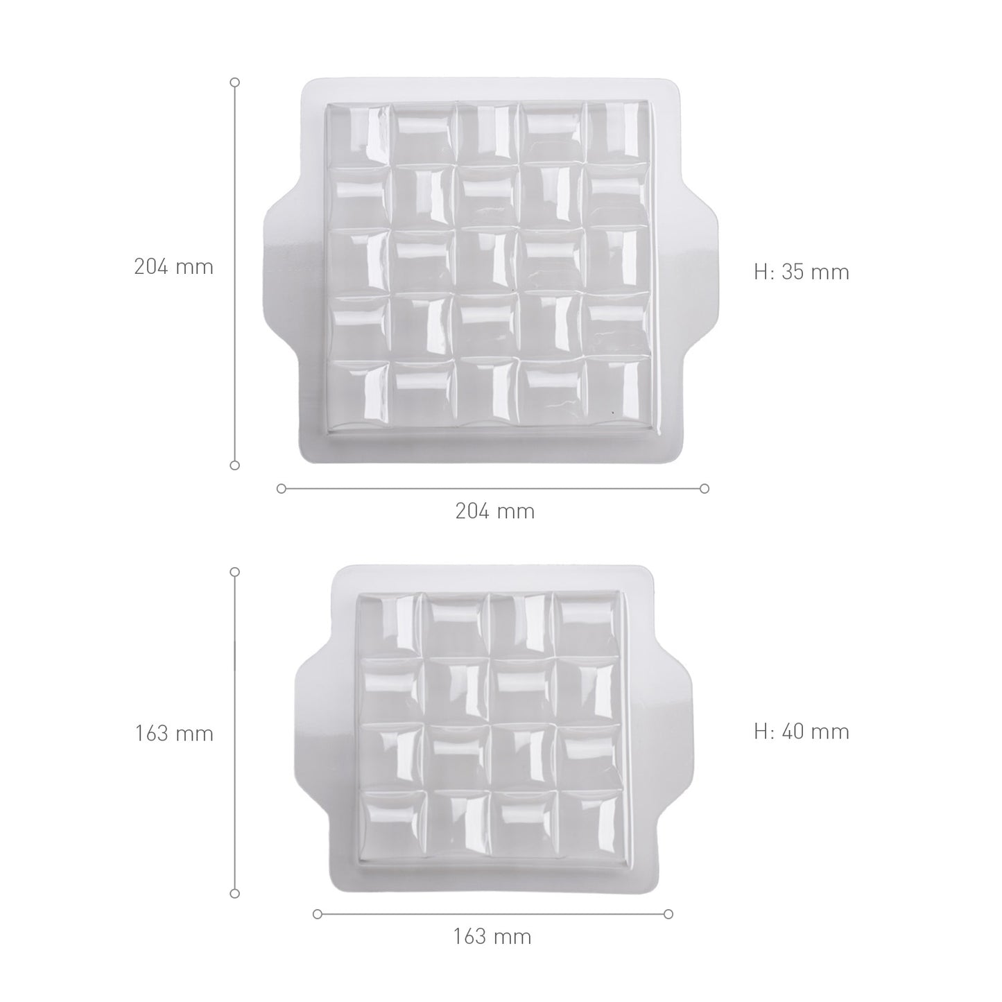 KIT 2 MOLDES PLÁSTICO SEMI FRÍO CUADRADO GRANDE/PEQUEÑO