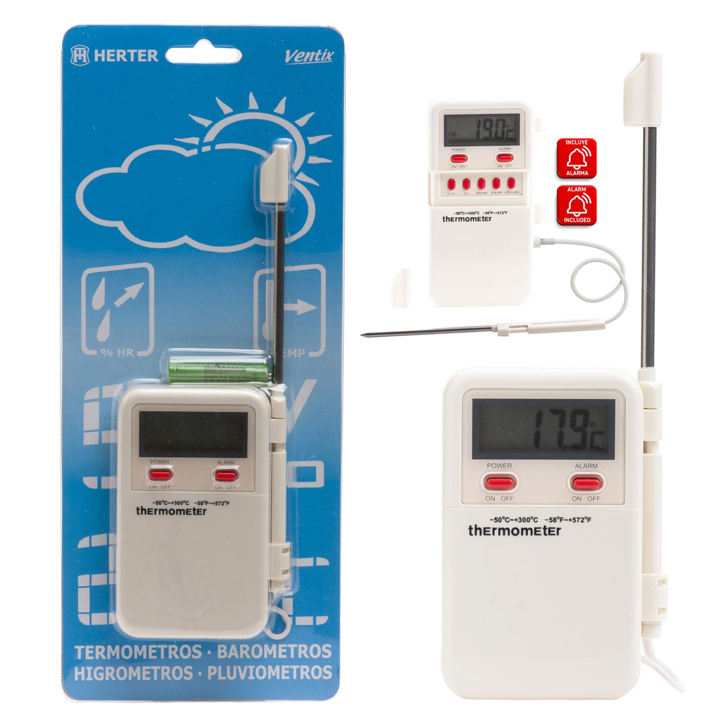 TERMÓMETRO DIGITAL CON ALARMA -50ºC +300ºC