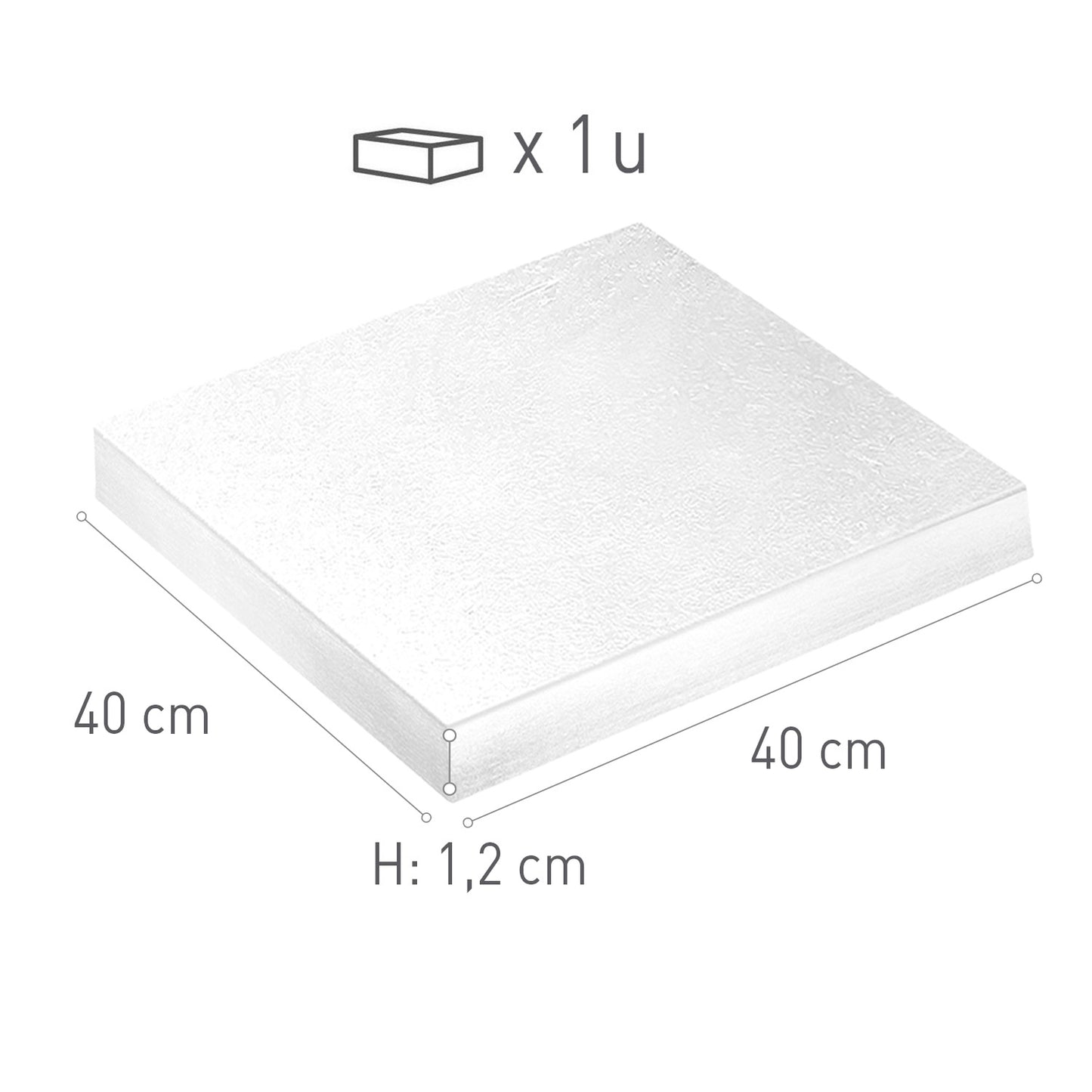 BASE À GÂTEAU BLANCHE CARRÉE 40X40XH1.2CM