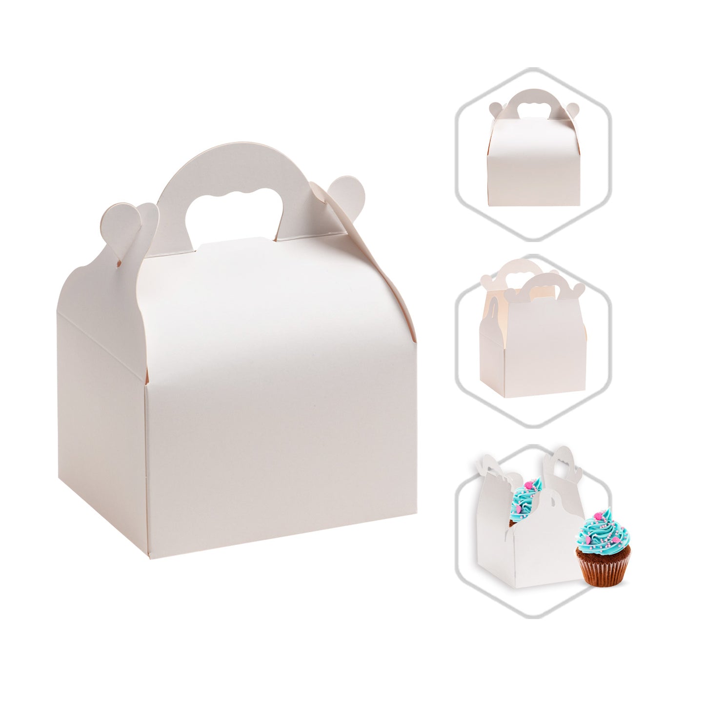 BOÎTE PÂTISSIÈRE EN CARTON BLANC AVEC POIGNÉES 10X12X7CM