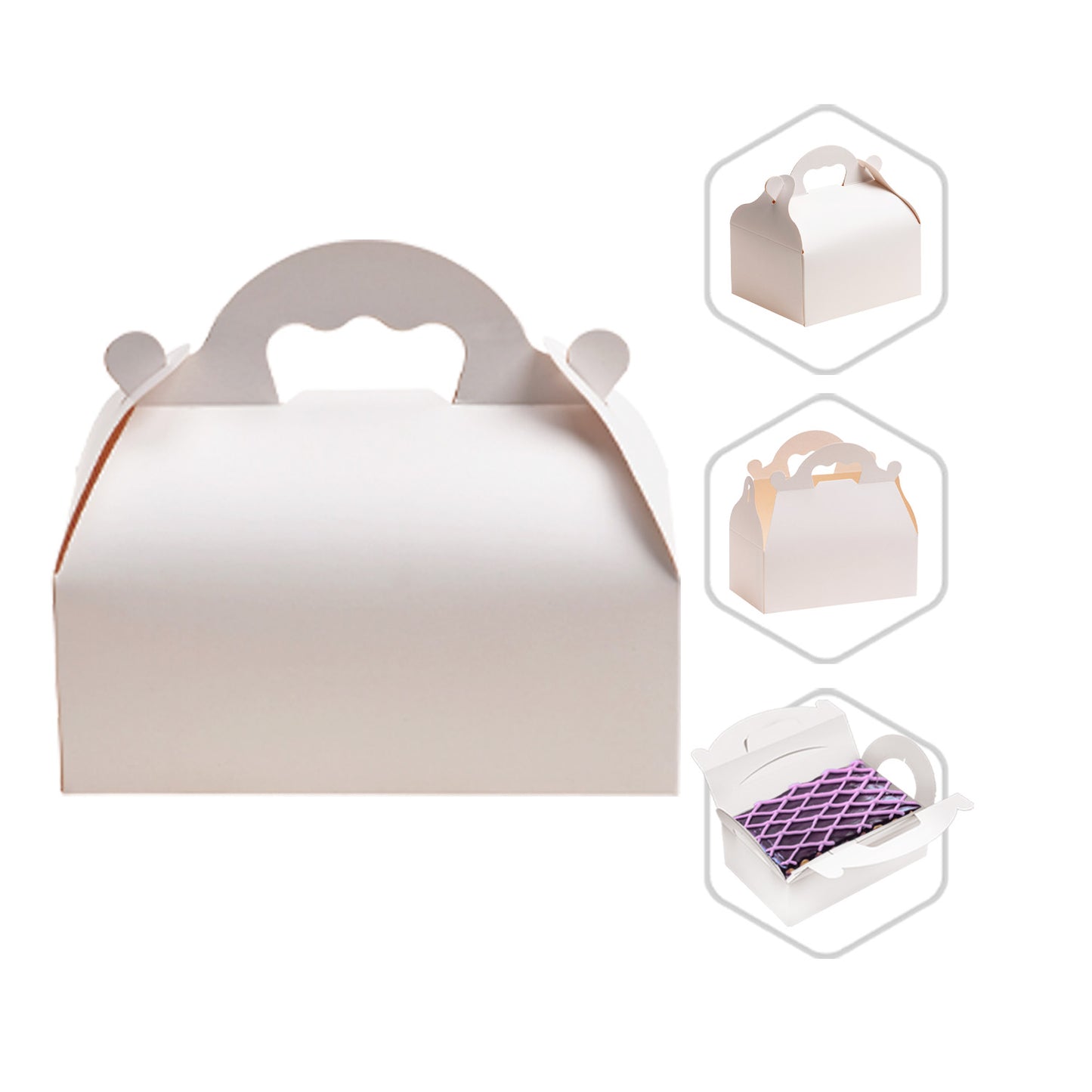 WHITE CARDBOARD CAKE BOX WITH HANDLES 10X18X7CM