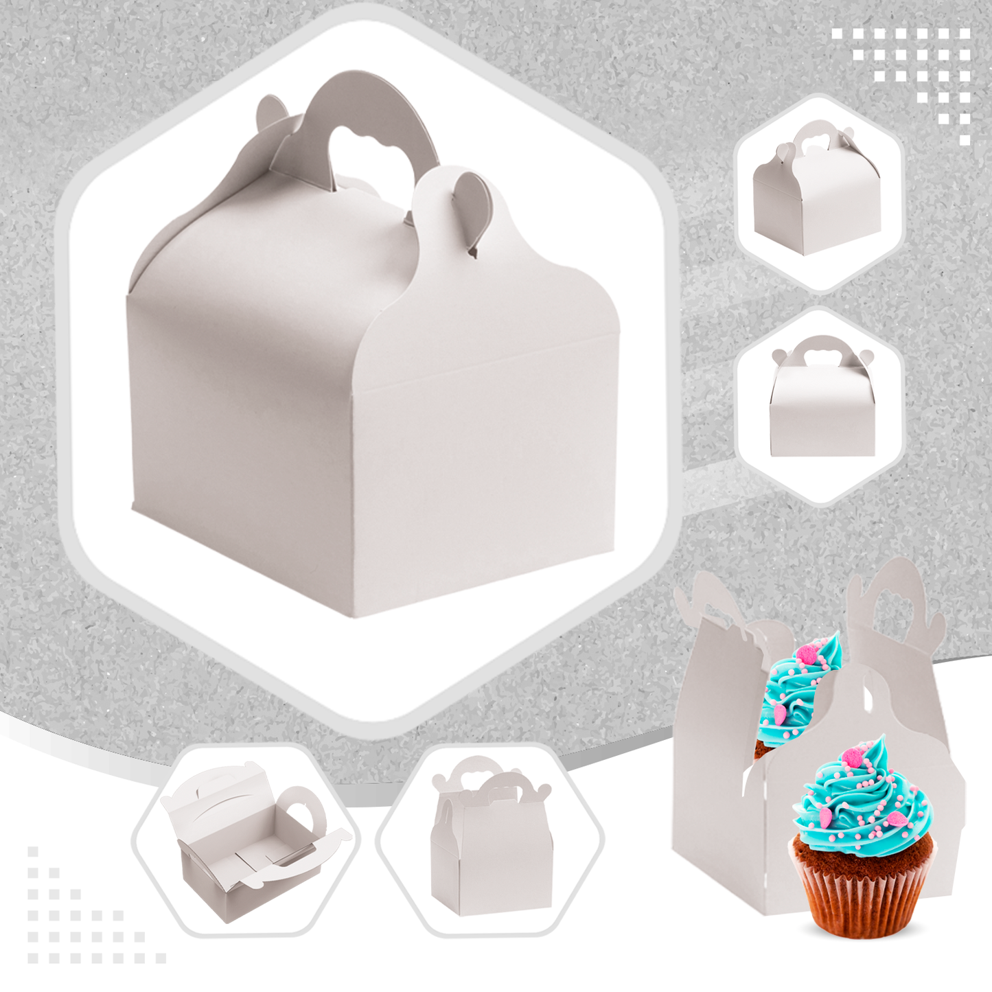 WHITE CARDBOARD CAKE BOX WITH HANDLES 16X18X7CM
