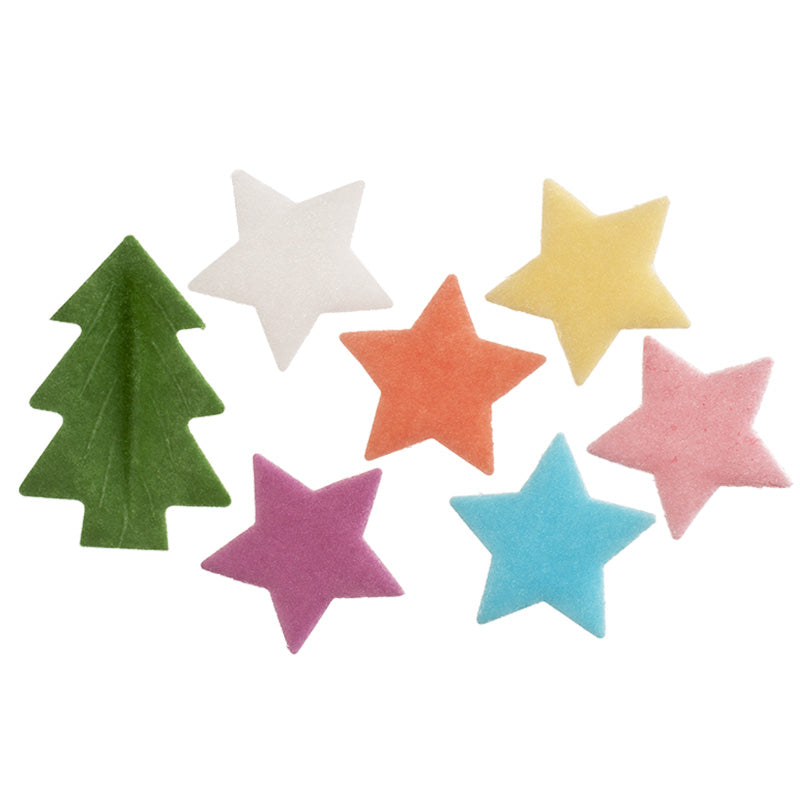 STARS AND CHRISTMAS TREES WAFER CAKE DECORATION 3,5 CM