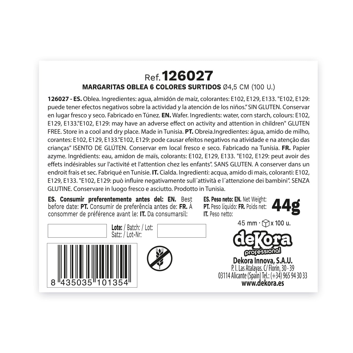 MARGARITAS OBLEA 6 COLORES SURTIDOS Ø 4,5CM