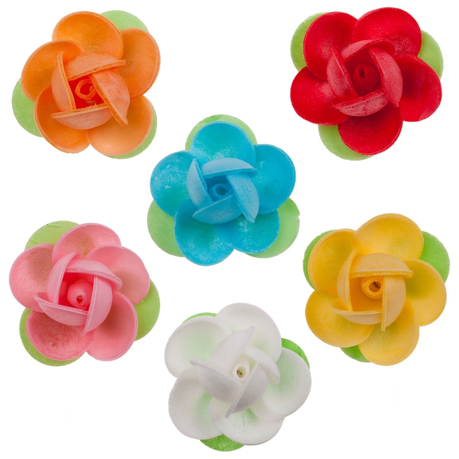 ROSA MINI IN OSTIA COLORI CON FOGLIE ASSORTITI 4CM
