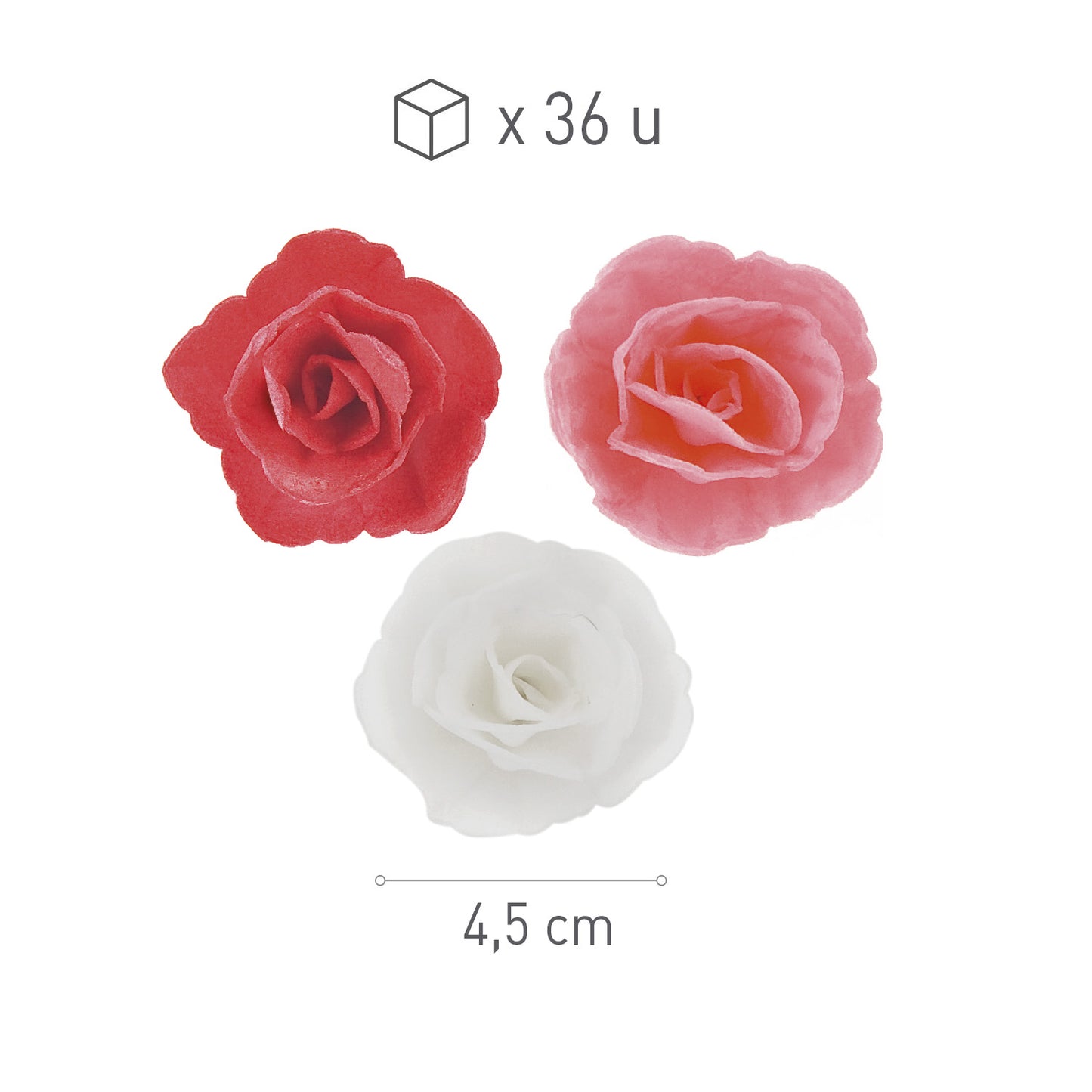 36 ROSES EN AZYME ROSE, ROUGE ET BLANC ASSORTIES 4,5 CM