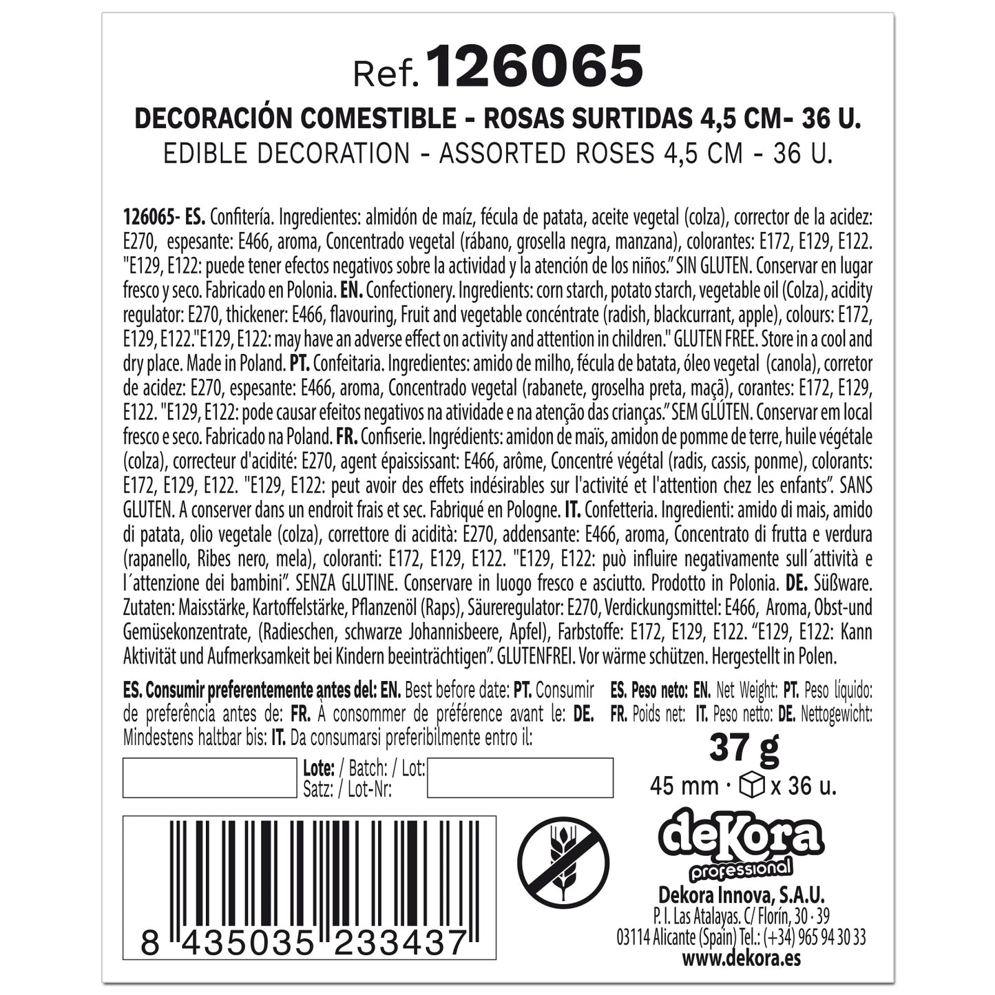 36 ROSAS EM OBREIA ROSA, VERMELHO E BRANCO ASSORTED 4,5 CM