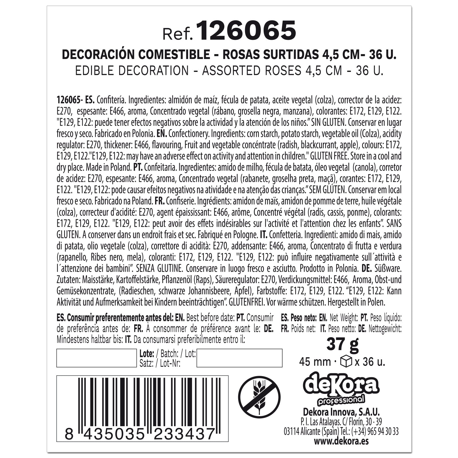 36 ROSES EN AZYME ROSE, ROUGE ET BLANC ASSORTIES 4,5 CM