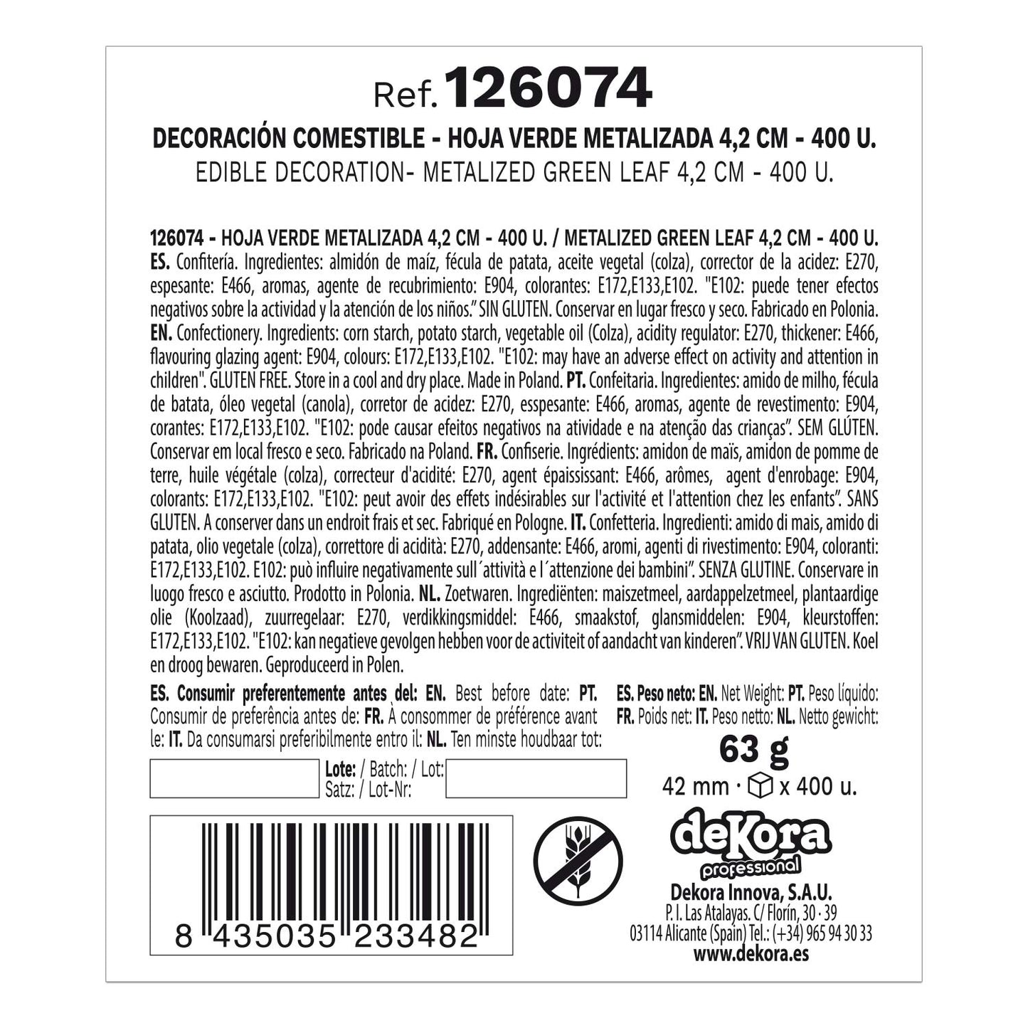 400 METALLIZED GREEN WAFER LEAVES 4,2 CM