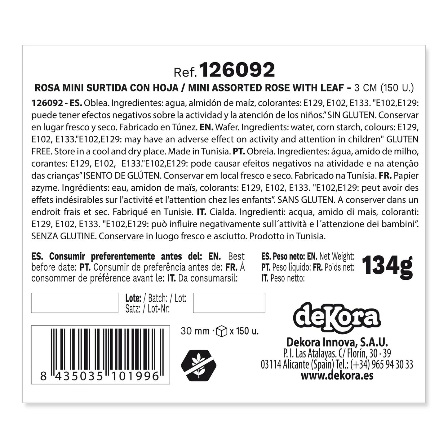 150 ROSES AZYME AVEC FEUILLE COULEURS ASSORTIES 3 CM