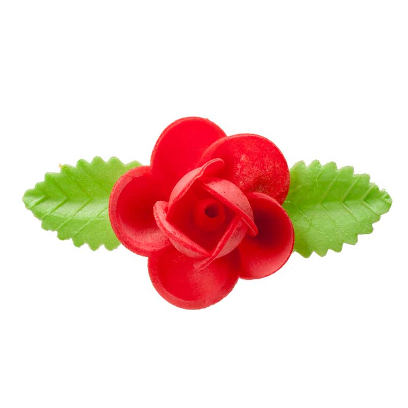 ROSA GRANDE DE OBLEA CON 2 HOJAS COLORES SURTIDOS 8,5 CM