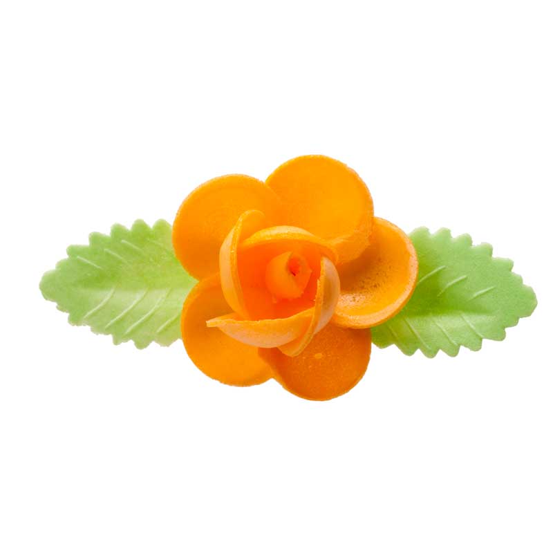 ROSA GRANDE DE OBLEA CON 2 HOJAS COLORES SURTIDOS 8,5 CM