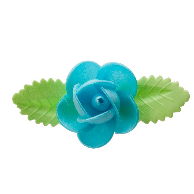 ROSA GRANDE DE OBLEA CON 2 HOJAS COLORES SURTIDOS 8,5 CM