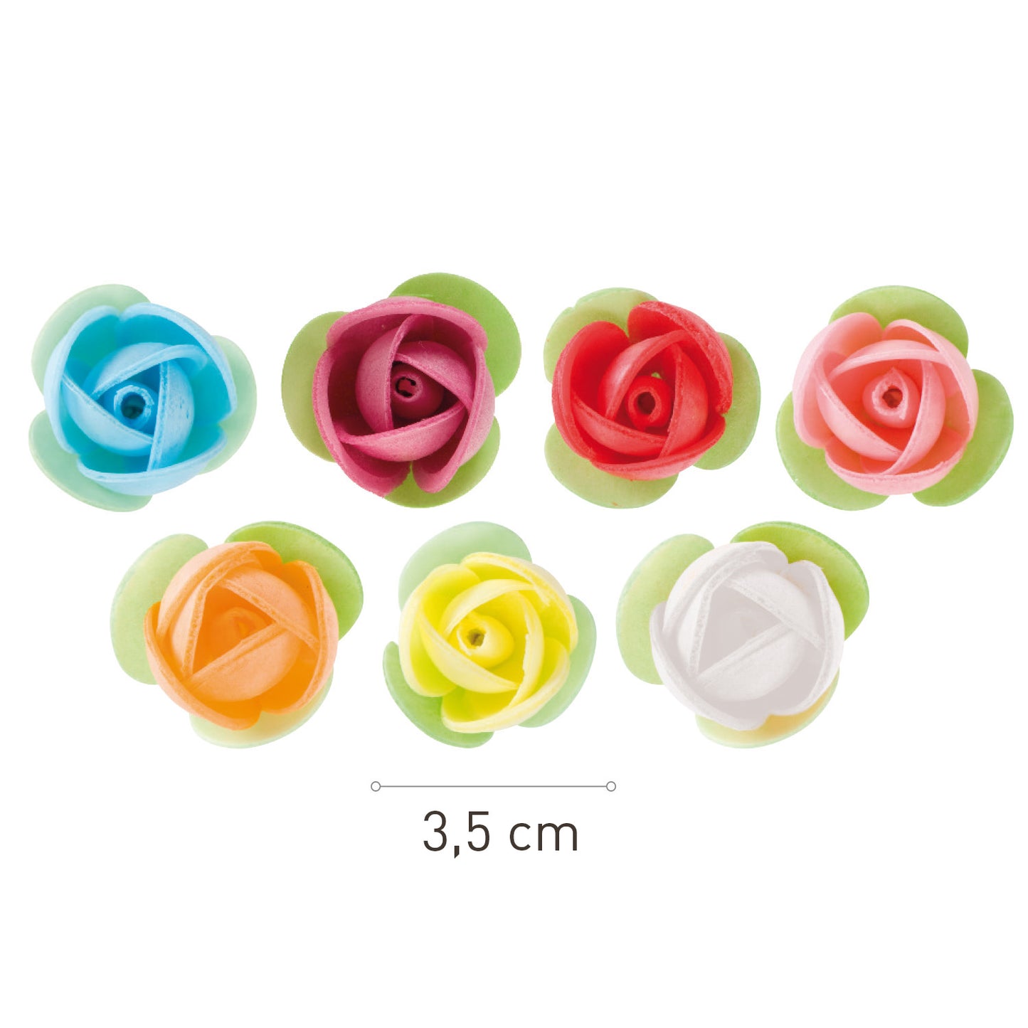 140 ROSE ASSORTITE CIALDA CON FOGLIA VERDE 3,5CM