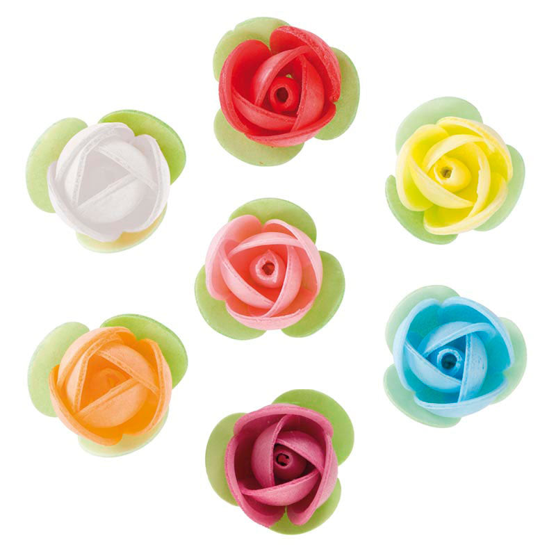140 ROSE ASSORTITE CIALDA CON FOGLIA VERDE 3,5CM