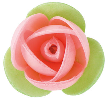 140 ROSAS OBLEA CON HOJA VERDE 3,5CM
