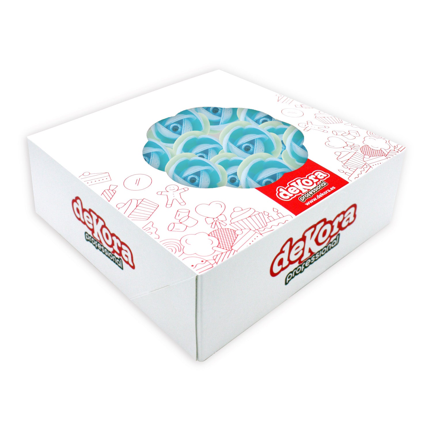 140 ROSAS OBLEA AZUL CON HOJA VERDE 3,5CM