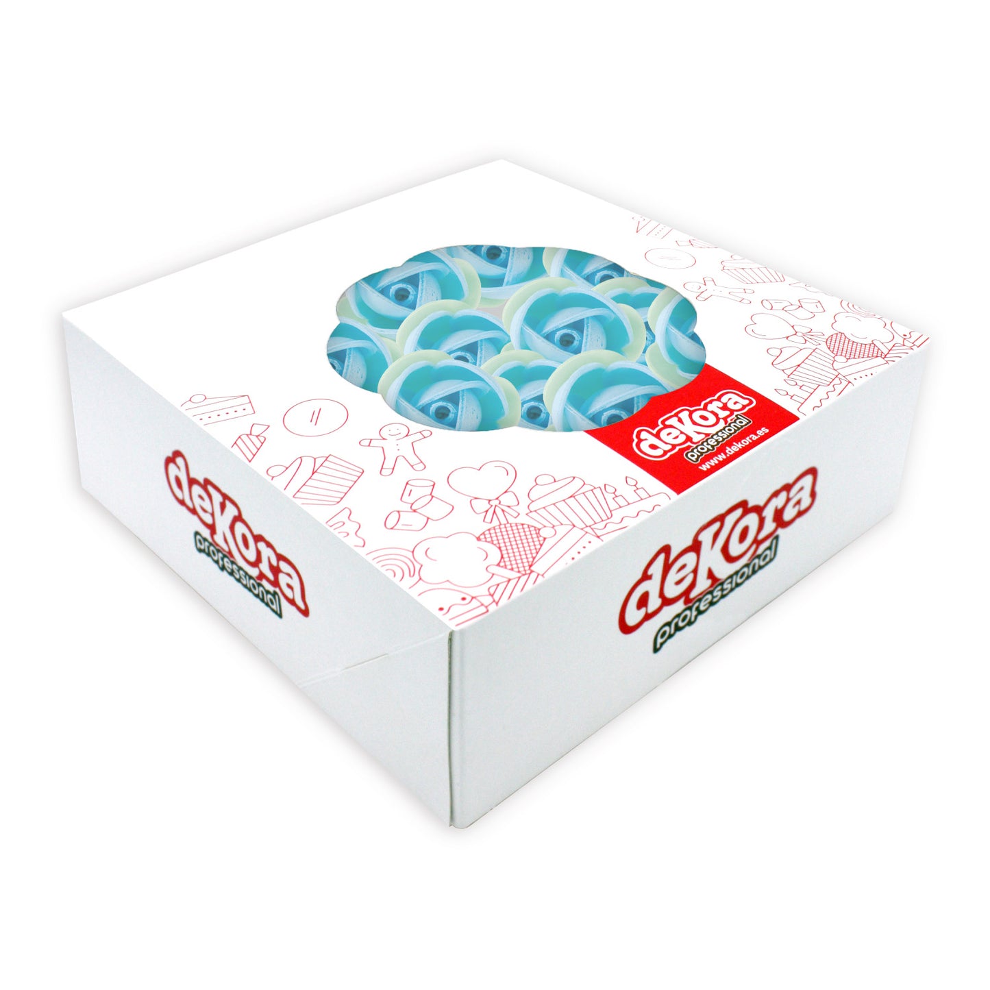 140 ROSAS OBLEA AZUL CON HOJA VERDE 3,5CM