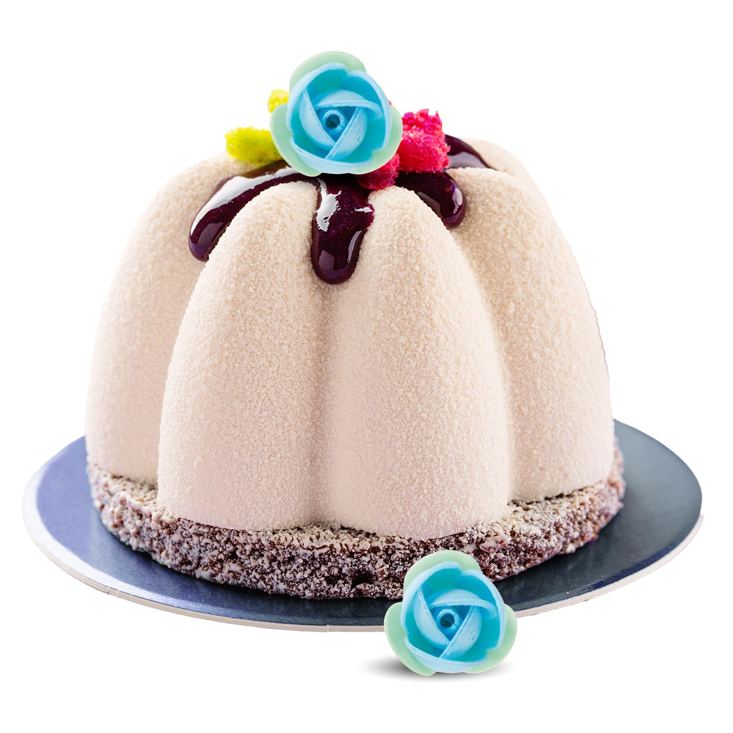 140 ROSAS OBLEA AZUL CON HOJA VERDE 3,5CM