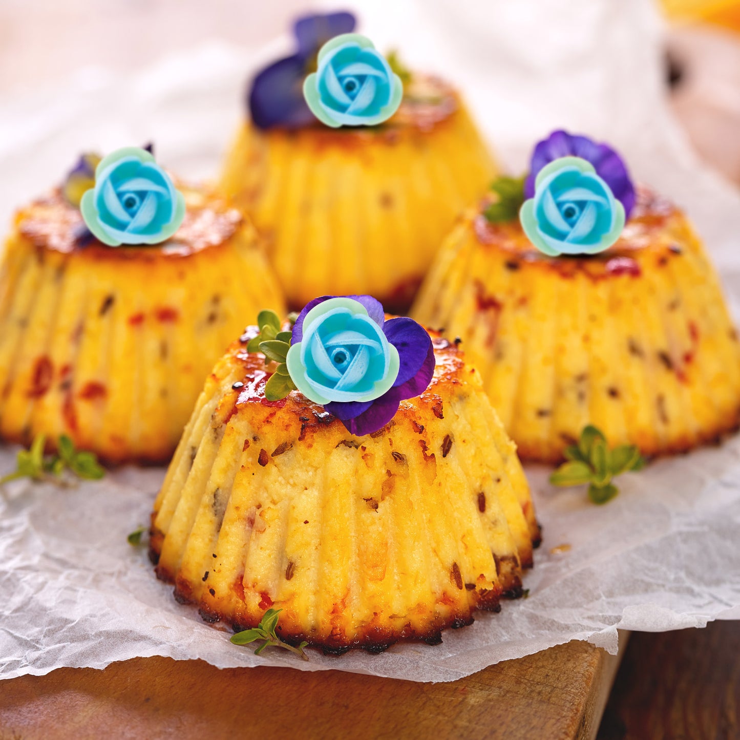 140 ROSAS OBLEA AZUL CON HOJA VERDE 3,5CM