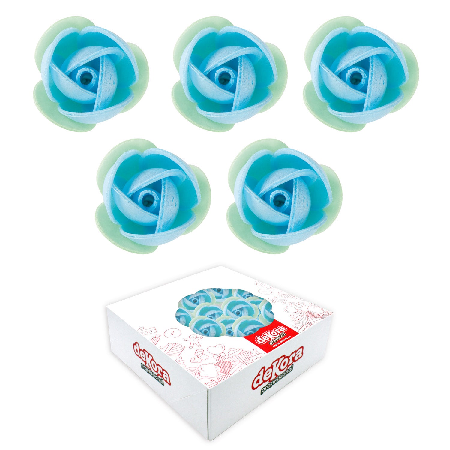 140 ROSAS OBLEA AZUL CON HOJA VERDE 3,5CM