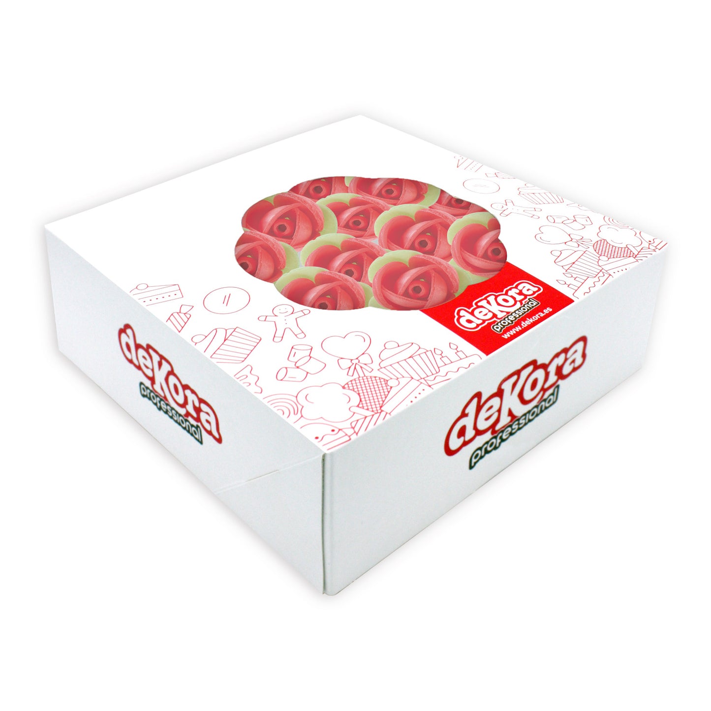 140 WAFER RED ROSES GREEN LEAF 3,5 CM