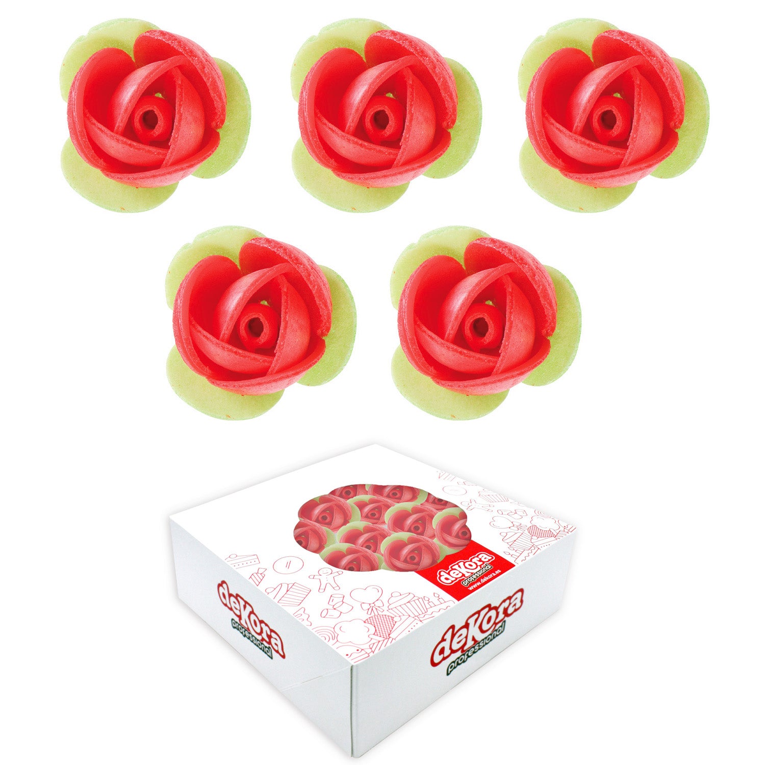 140 WAFER RED ROSES GREEN LEAF 3,5 CM