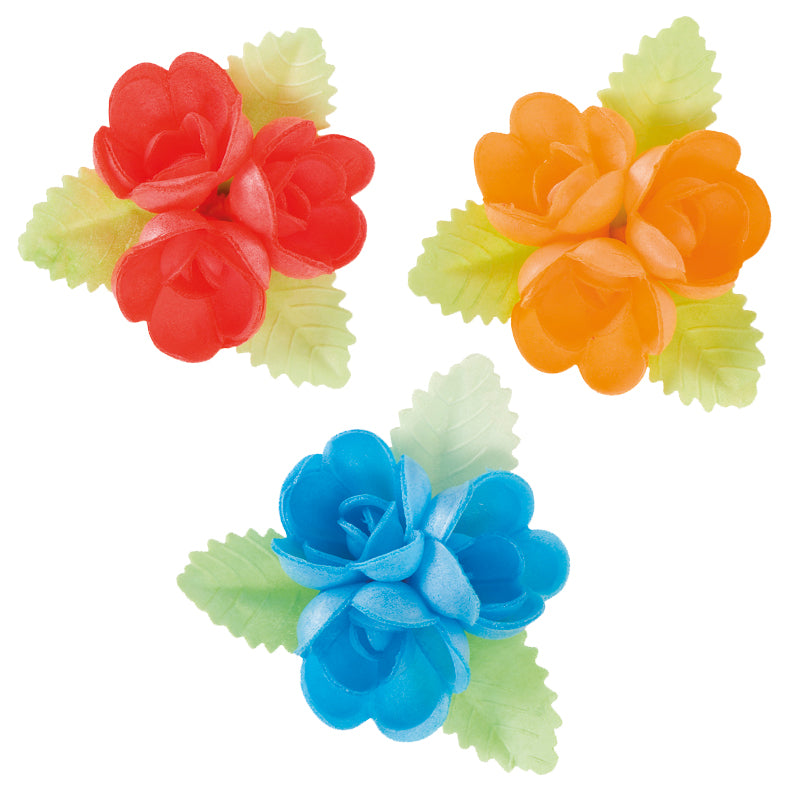 30 FLORES COLORES SURTIDOS CON HOJAS VERDES 6,5 x 6,5CM