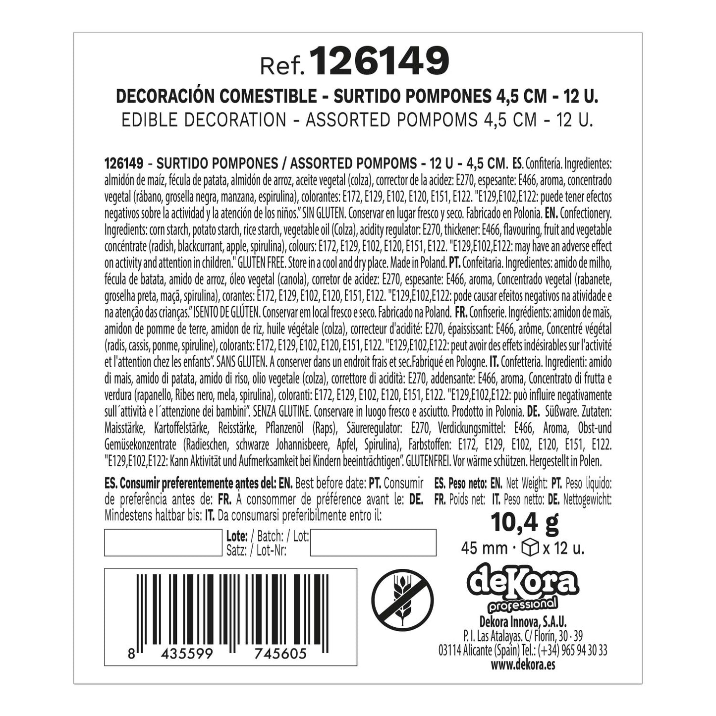 CAIXA DE 12 POMPONS WAFER CORES SORTIDAS Ø 4.5CM