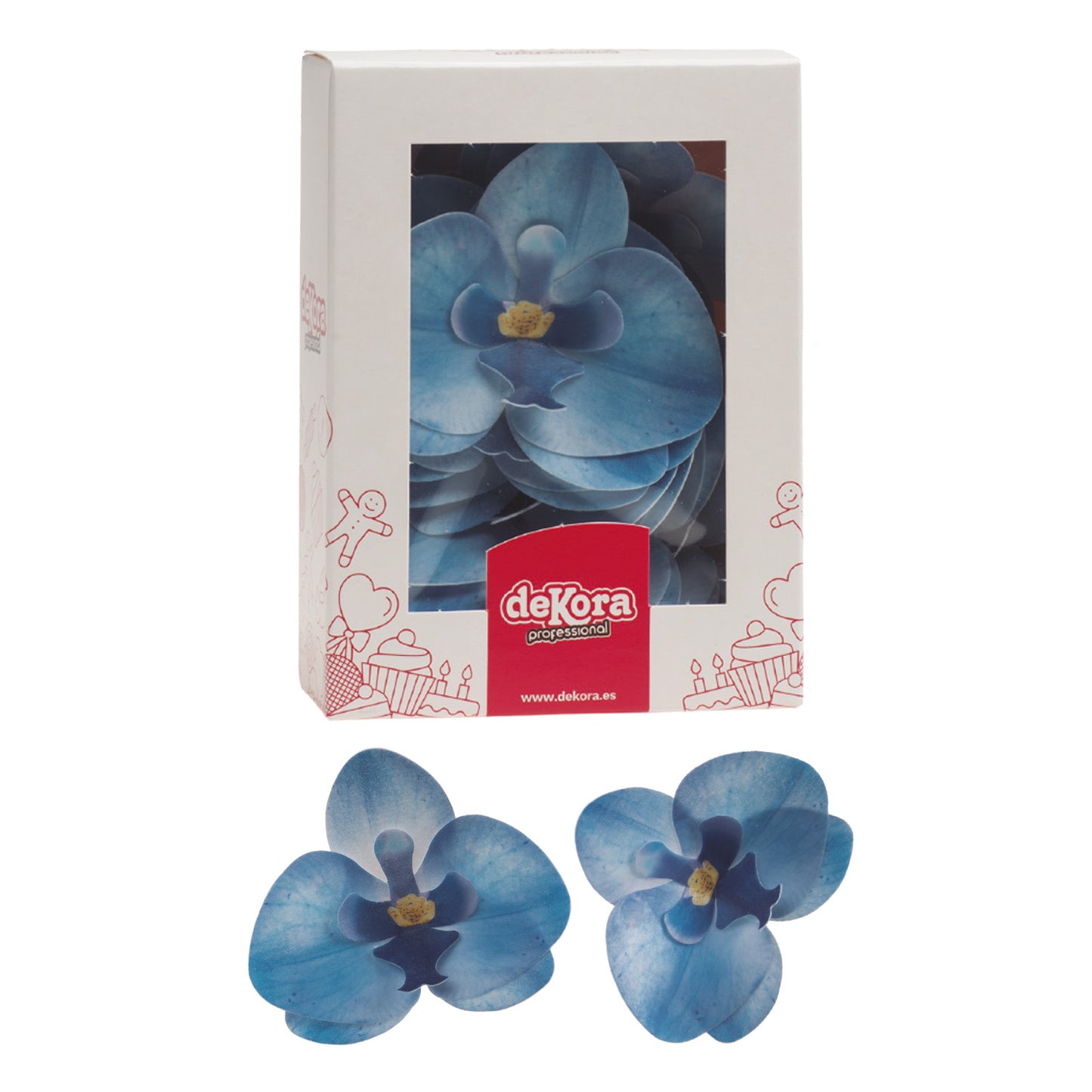 CAJA DE 10 ORQUÍDEAS DE OBLEA COLOR AZUL 8.5 -7.5CM