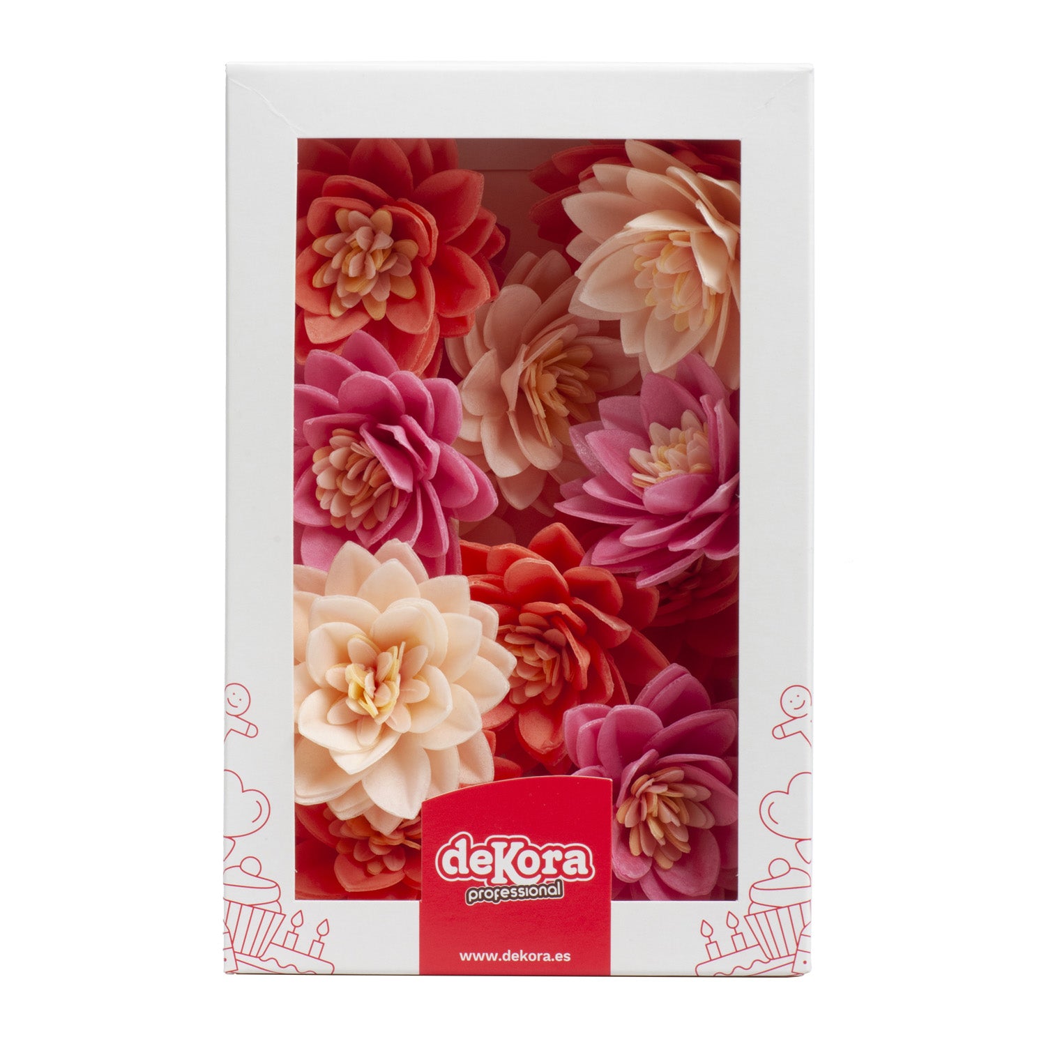 CAJA DE 15 FLORES DE LOTO DE OBLEA 3 COLORES Ø 7CM